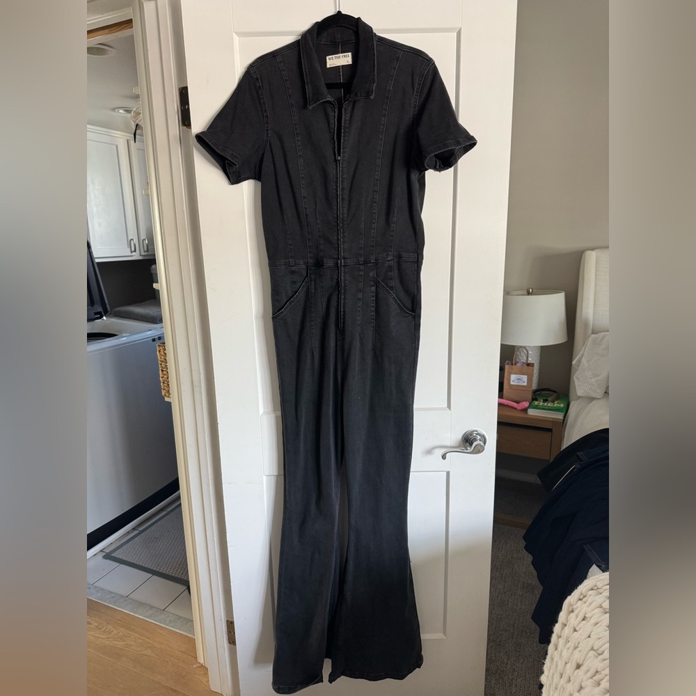 Free People black denim jumpsuit